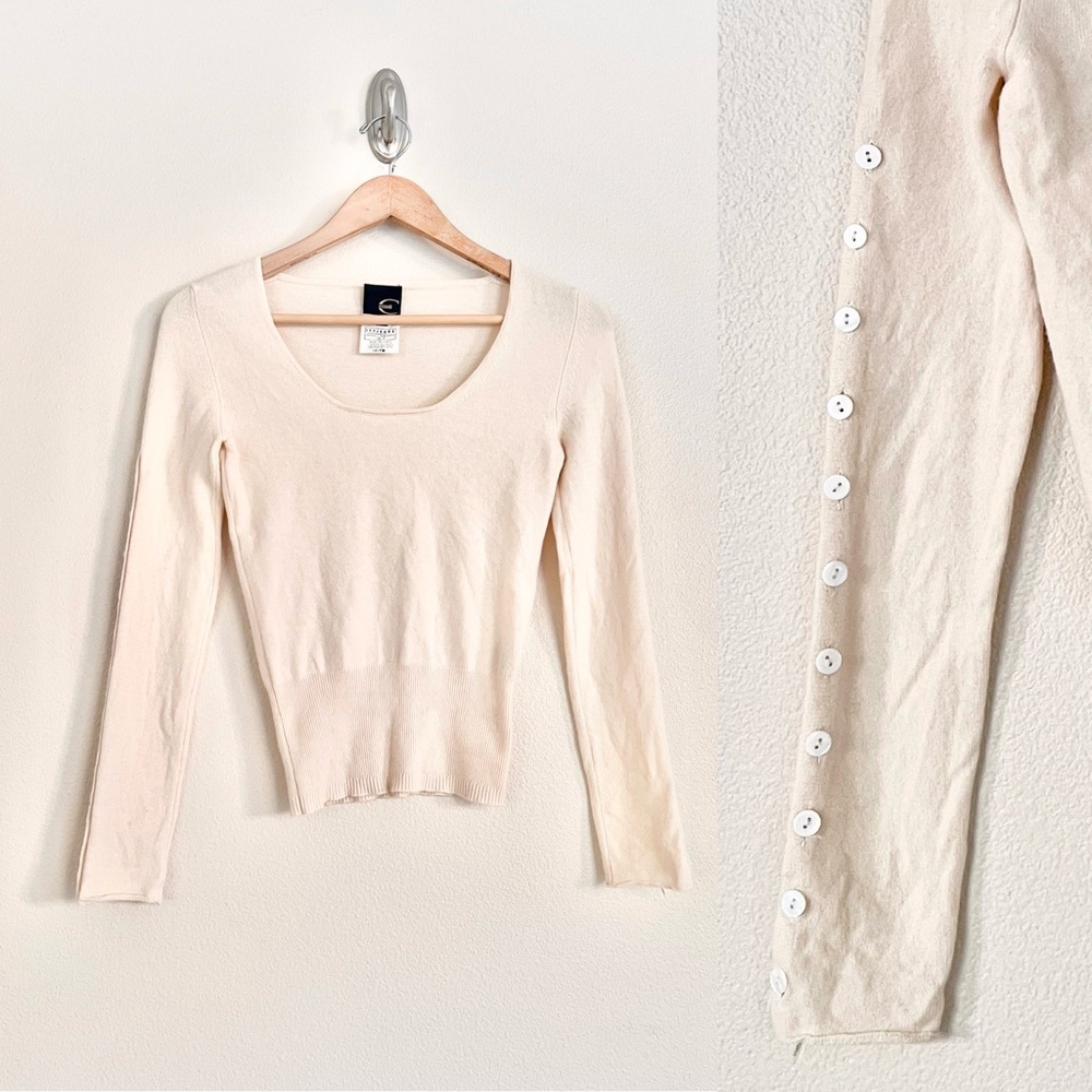 Vintage JUST CAVALLI 100% Cashmere Y2K Button Sleeve Sweater in Ivory White